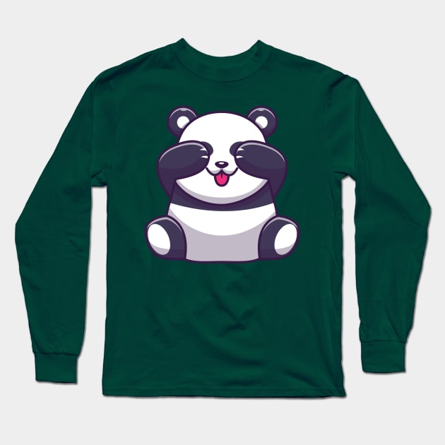 Cute Panda Closing Eyes Cartoon Long Sleeve T-Shirt by Catalyst Labs